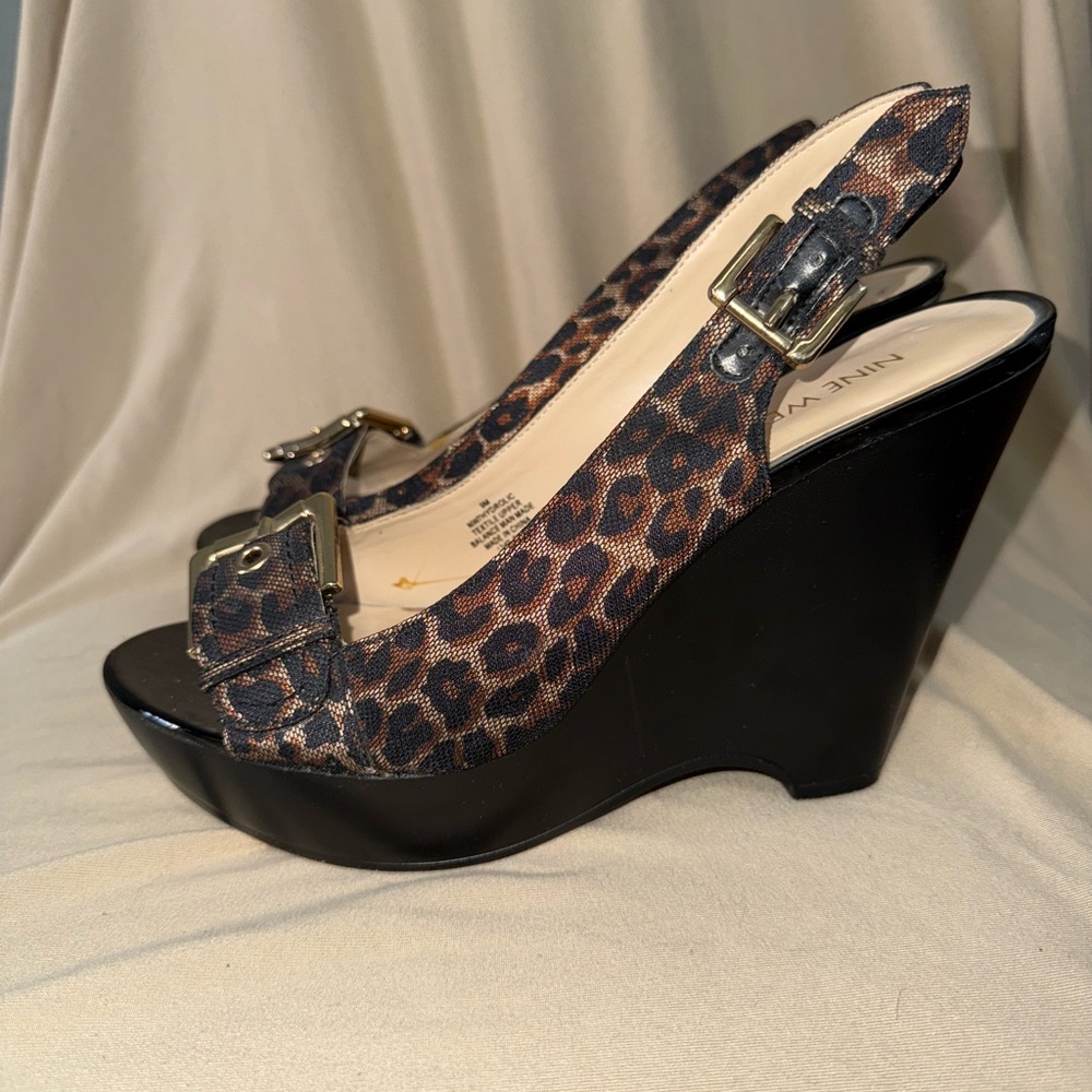 Nine West Leopard Print Wedge Sandals